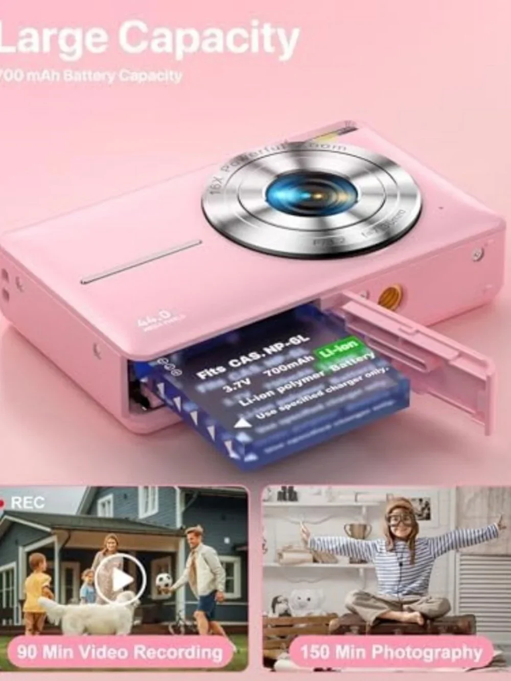 Compact 1080P Digital Camera for Teens & Kids - 16X Zoom, Anti-Shake, Portable